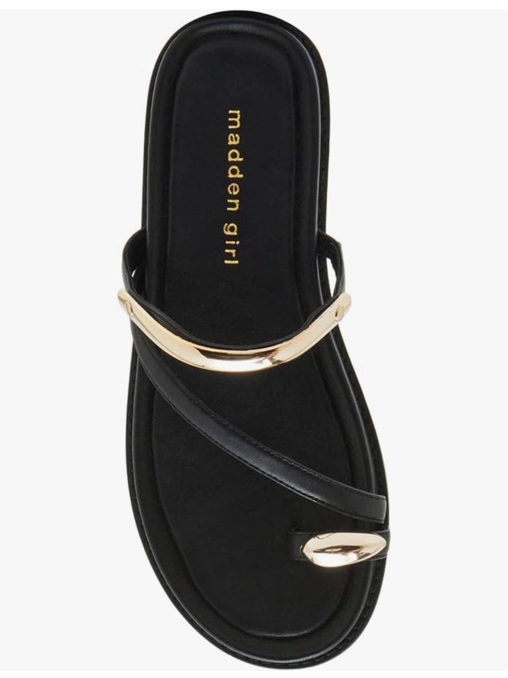 Madden Girl Black Gold Accent Slide Sandal - Paris